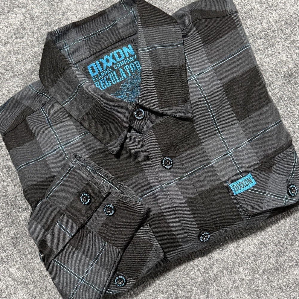 Dixxon Flannel Co THE REGULATOR Mens Large Button Down Shirt Gray Black Plaid